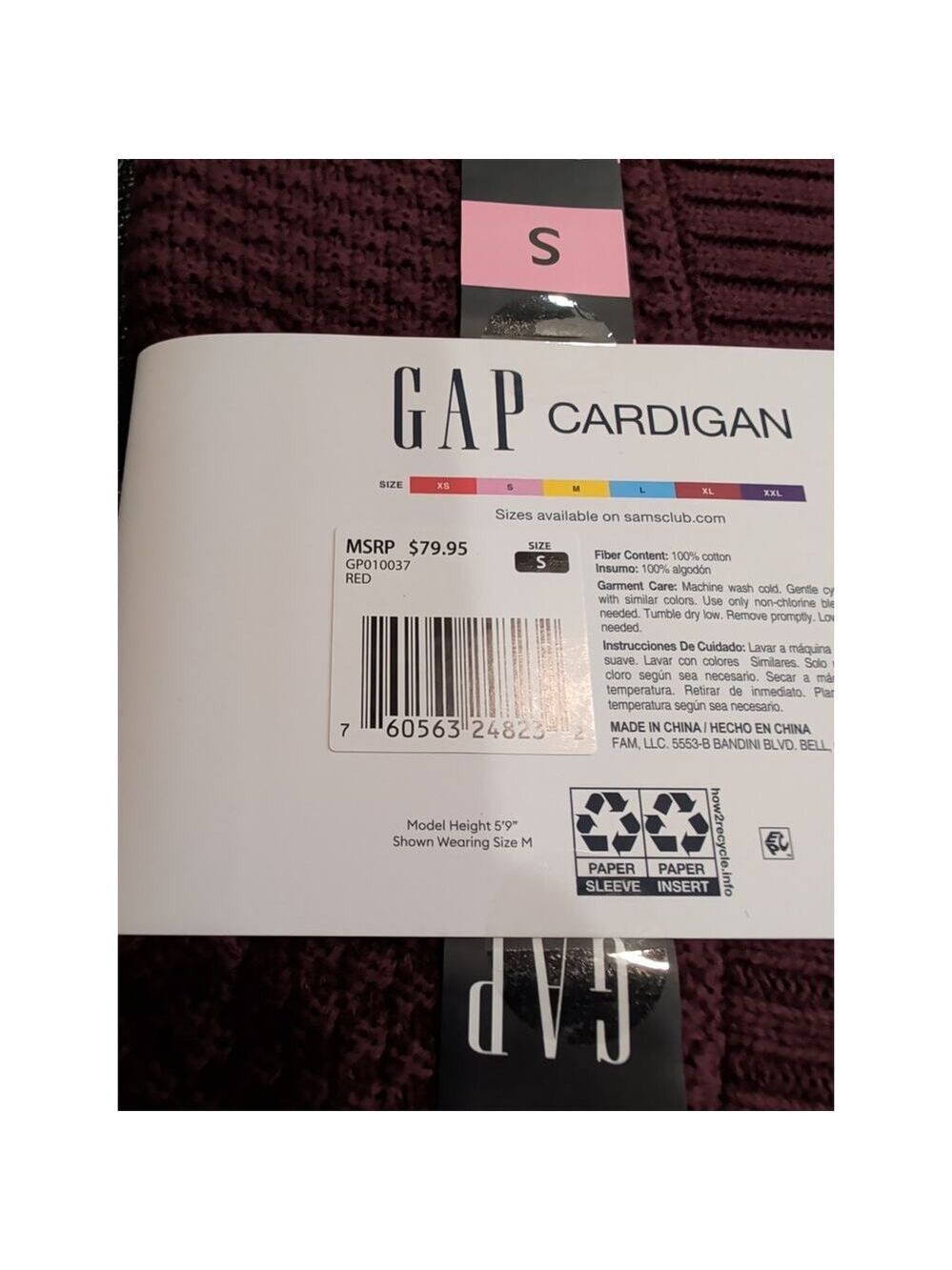 Gap Women's Long Sleeve Cardigan Red Burgundy Size S - Picture 3 of 4